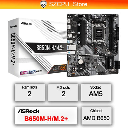 ASROCK B650M-H/M.2+ Nuova scheda madre, AM5, LGA 1718, AMD B650, Micro ATX, DDR5, PCIe 4.0 M.2, LAN, 6+1+1 Fasi di alimentazione