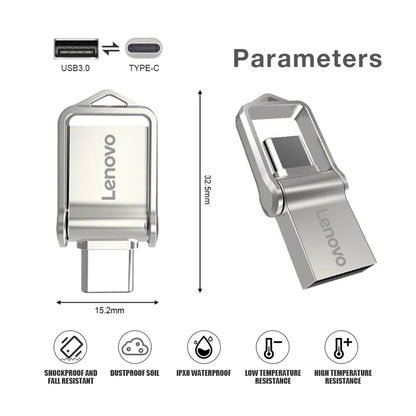Lenovo Mini, chiavetta USB 3.0 ad alta velocità, in metallo, con interfaccia doppia, capacità 1 TB, 512 GB, 256 GB, adatta per dispositivi Android e laptop.