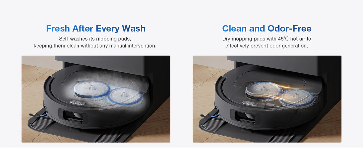 Robot aspirapolvere e lavapavimenti ECOVACS DEEBOT T30e OMNI, non si impiglia sui peli di animali domestici, autonomia di 180 minuti, silenzioso (64 dB), aspirazione da 25000 Pa, base con sistema di svuotamento automatico.