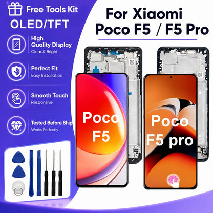 AAA-- Schermo LCD con tecnologia OLED per Xiaomi Poco F5 Pro, display e digitalizzatore touch screen 23049PCD8G, ricambi per Poco F5 LCD 23013PC75G.