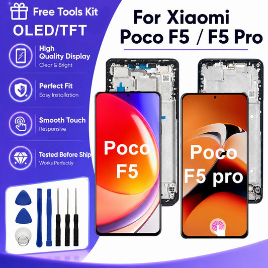 AAA-- Schermo LCD con tecnologia OLED per Xiaomi Poco F5 Pro, display e digitalizzatore touch screen 23049PCD8G, ricambi per Poco F5 LCD 23013PC75G.