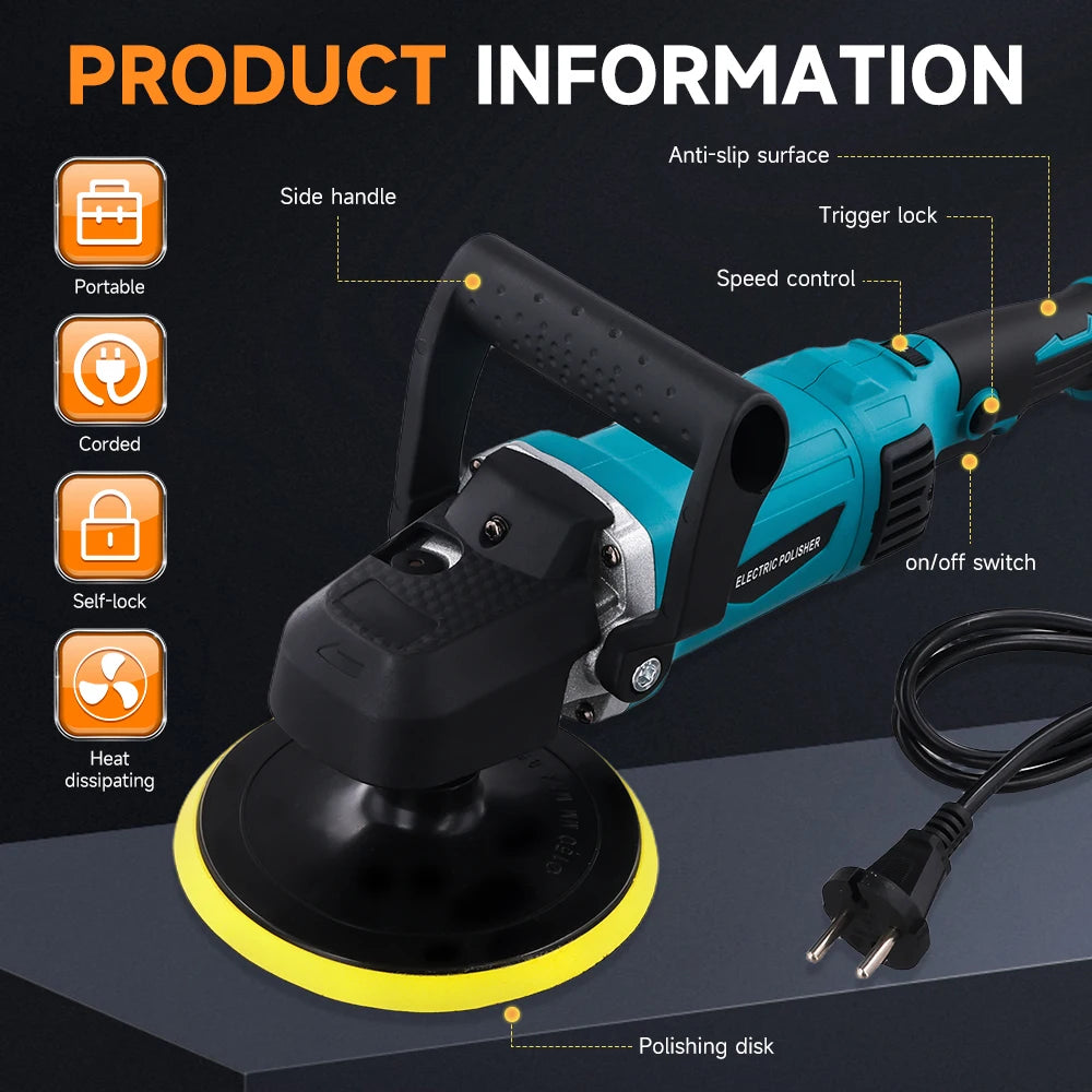 Lucidatrice per Auto Podofo 1580W, 6 Pollici, 7 Velocità Regolabili, Macchina Lucidatrice per Detailing e Ceratura Auto