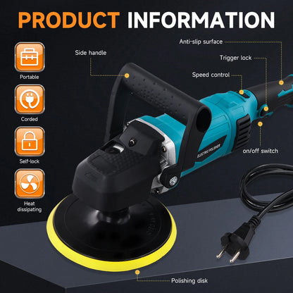 Lucidatrice per Auto Podofo 1580W, 6 Pollici, 7 Velocità Regolabili, Macchina Lucidatrice per Detailing e Ceratura Auto