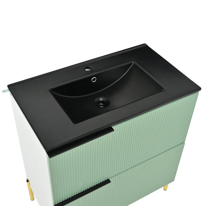 Mobiletto per lavabo da bagno con lavabo in ceramica, lavabo singolo con cassetti in MDF, organizer per mobile da bagno in piedi con lavabo