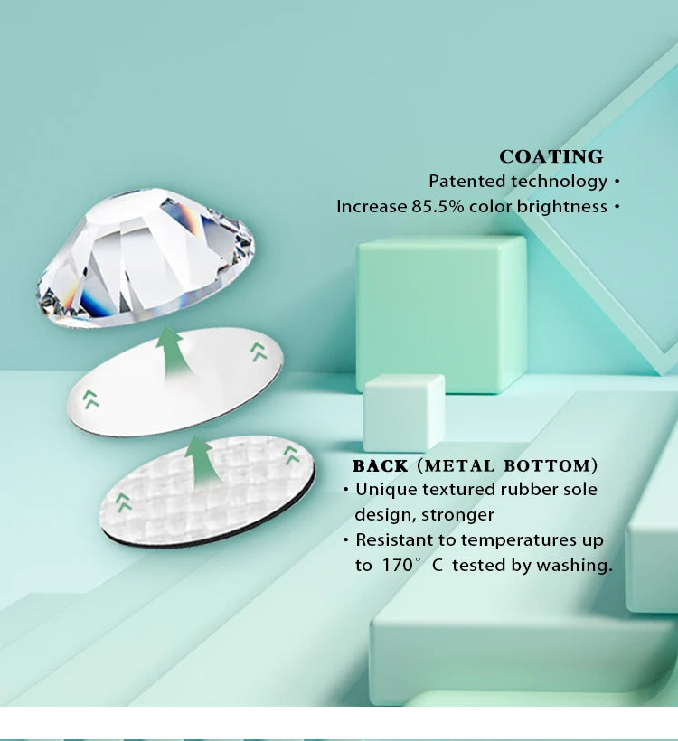 Cristalli YHB Bright Series Crystal AB Dazzling Hotfix Nonhotfix con elettroplaccatura, strass piatti Hotfix per scarpe, borse e abbigliamento.