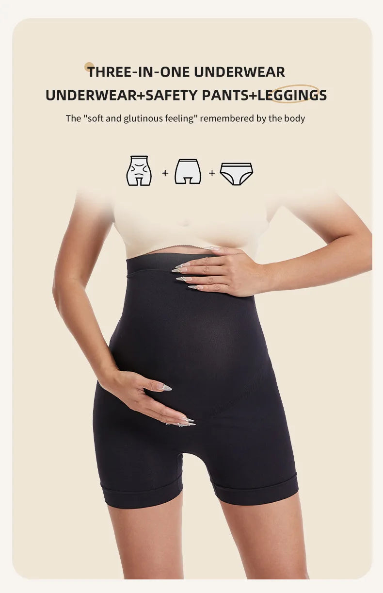 Pantaloni premaman senza cuciture a vita alta Donne incinte Comode mutandine di sicurezza Mutandine da donna Gravidanza Leggings corti Intimo