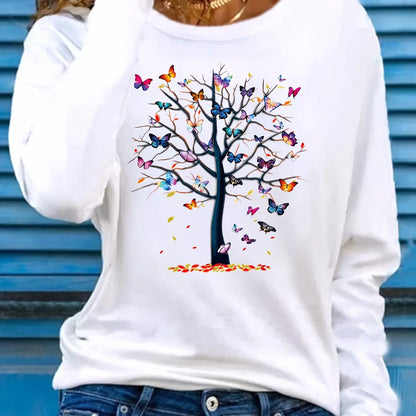 Abbigliamento primaverile e autunnale da donna in cotone 100 T-shirt stampata con cuore colorato Manica lunga Girocollo Top casual