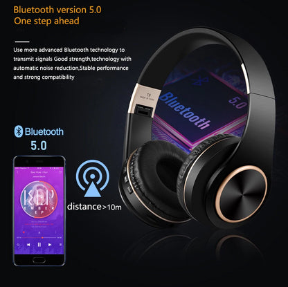EOENKK T8 Cuffie wireless Bluetooth 5.3 con audio surround stereo, pieghevoli, per sport, a bassa latenza, per gaming, con riduzione del rumore