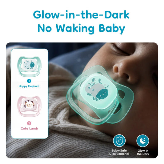 MAMIJOY Succhietto per Neonati Giorno e Notte 2 Pezzi in Silicone Alimentare Senza BPA Luminescente con Scatola Porta Succhietto per Neonati dai 6 Mesi in Su UA20