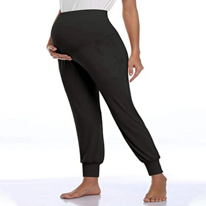 Pantaloni casual da donna premaman primaverili Premama Pantaloni da salotto elasticizzati a vita alta solidi per donne incinte Pantaloni da jogging con tasche