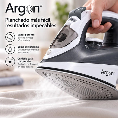 Ferro da stiro professionale a vapore da 2200 W, con piastra in ceramica scorrevole, sistema anti-goccia e autopulente, per stirare sia in verticale che in orizzontale capi in cotone e lino.