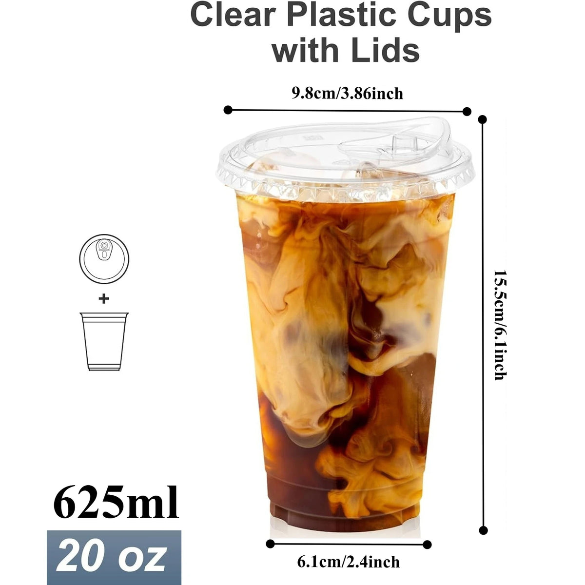 Bicchieri in Plastica Trasparente da 16oz/20oz con Coperchi, Robusti Bicchieri per Caffè Freddo con Coperchi a Beccuccio, Bicchieri Monouso in Plastica per Frullati e Bevande Fredde