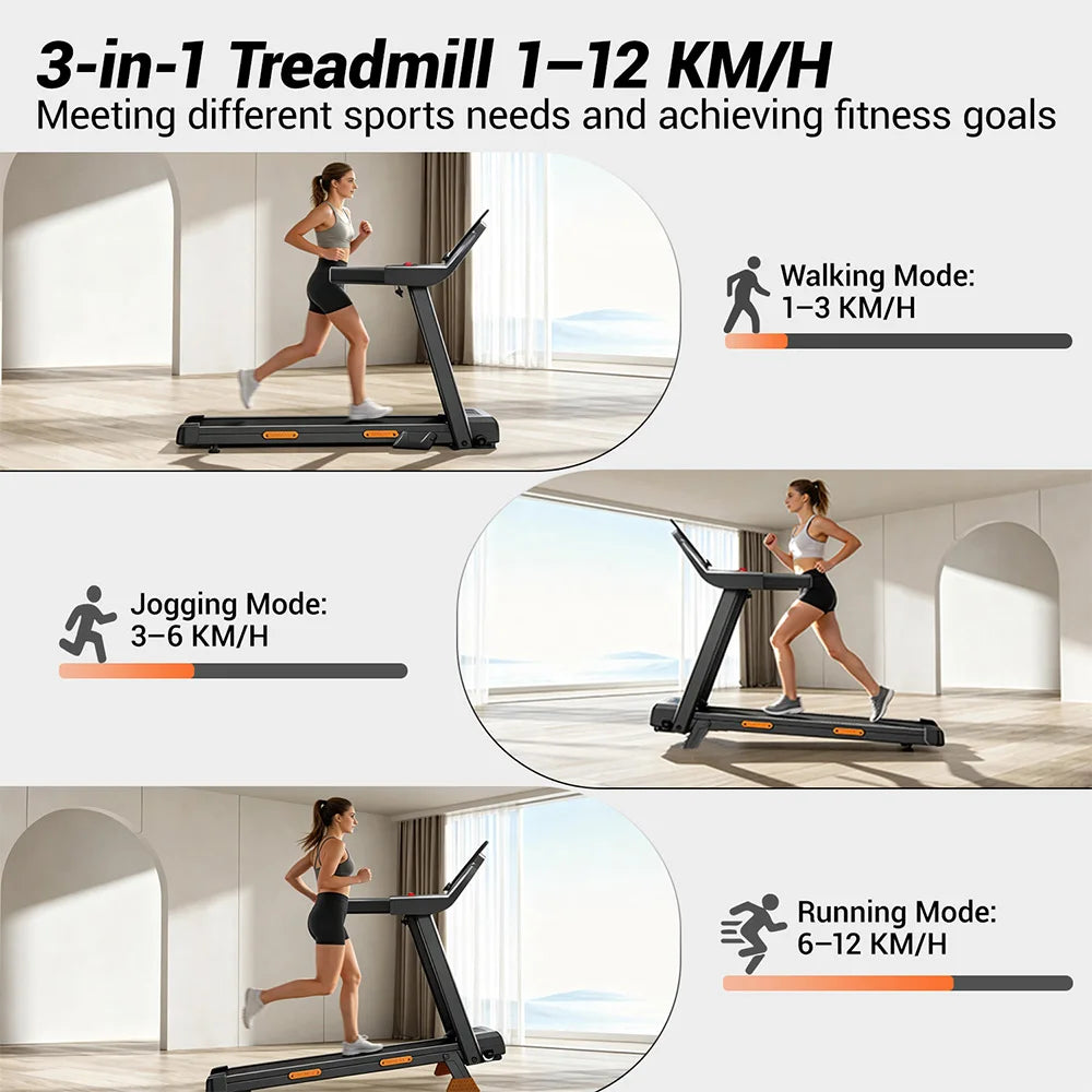 ROBORE SF20 Treadmill Pieghevole per Casa con Inclinazione del 15%, Velocità di 12 km/h, Carico Massimo di 136 kg, Motore Silenzioso Brushless da 3.0HP, Nastro da Corsa 97×40 cm, Tripla Ammortizzazione, Cuscino a 7 Strati
