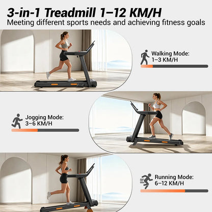 ROBORE SF20 Treadmill Pieghevole per Casa con Inclinazione del 15%, Velocità di 12 km/h, Carico Massimo di 136 kg, Motore Silenzioso Brushless da 3.0HP, Nastro da Corsa 97×40 cm, Tripla Ammortizzazione, Cuscino a 7 Strati