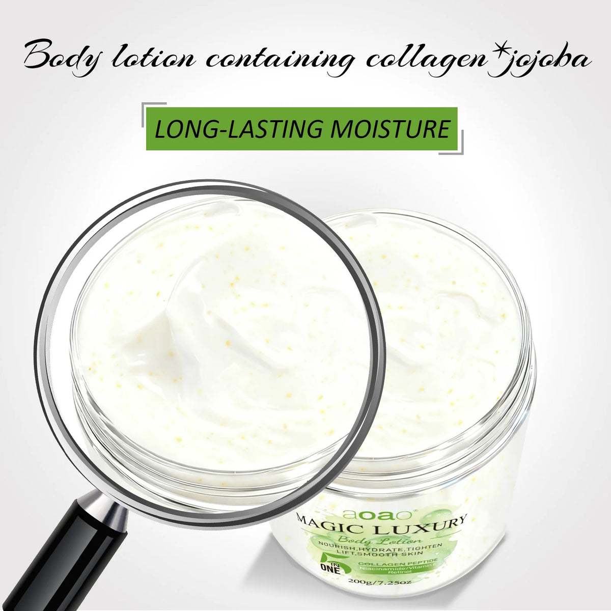 Lozione Corpo Idratante Profumata 5-in-1, Contiene Retinolo, Burro di Karité, Tè Verde, Collagene, Acido Ialuronico, Crema Corpo Nutriente Profonda per la Cura della Pelle 200g