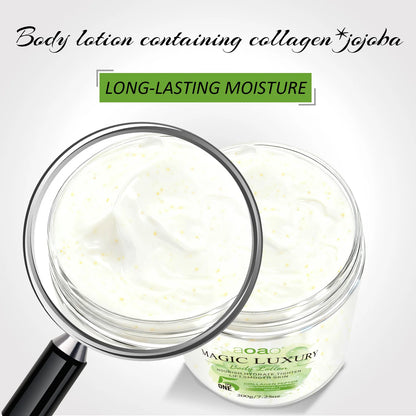 Lozione Corpo Idratante Profumata 5-in-1, Contiene Retinolo, Burro di Karité, Tè Verde, Collagene, Acido Ialuronico, Crema Corpo Nutriente Profonda per la Cura della Pelle 200g