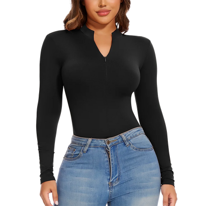 Body con colletto alla coreana con cerniera Donna Manica lunga Spazzolato Abiti invernali con fondo Sexy Streetwear Body Shaper Body pancia piatta