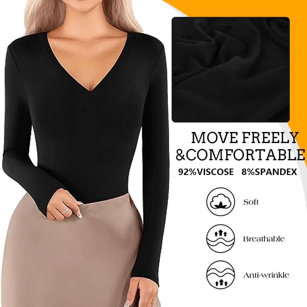 Tuta con scollo a V profondo tuta da donna a maniche lunghe Shapewear Shaper Lady Sexy uscire top abiti per il corpo vestiti caldi femminili autunno inverno