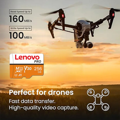 Scheda di memoria Micro SDXC Lenovo ad alta velocità, disponibile nelle versioni da 512 GB, 256 GB, 1024 GB e 128 GB, standard UHS-I V30 U3, per la registrazione di video in 4K e per fotocamere di droni.