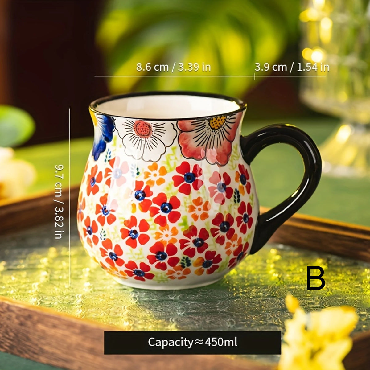 Tazza in Ceramica Stile Ceramica Polacca a Bocca Larga, Tazza con Motivo Floreale Dipinto a Mano, Tazza di Grande Capacità per Caffè, Tè e Latte