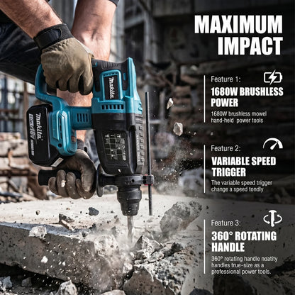 Martello Perforatore Rotativo Cordless Makita DHR242 18V Originale al 100%, Senza Spazzole, 24mm per Calcestruzzo, 4700 IPM, 3 Modalità, Professionale per Lavori Pesanti