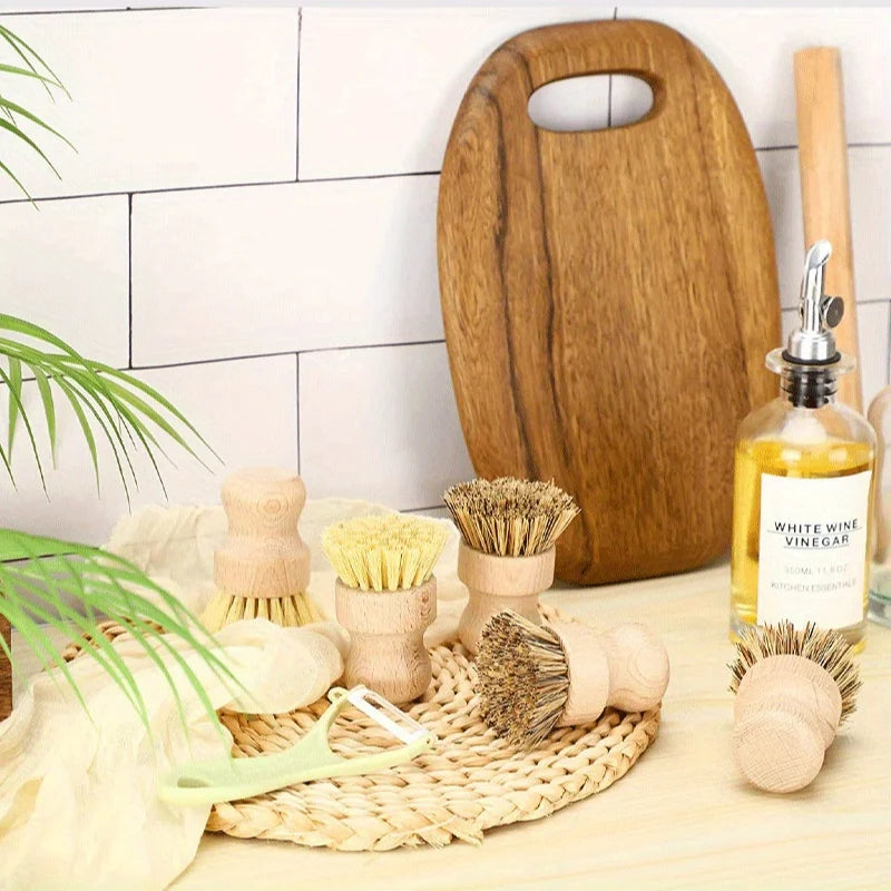Spazzola per Lavaggio Piatti Naturale con Manico in Legno, Spazzola per Pentole in Corda Anti-Impronta d'Olio, Accessori per Pulizia in Sisal e Cocco Naturale