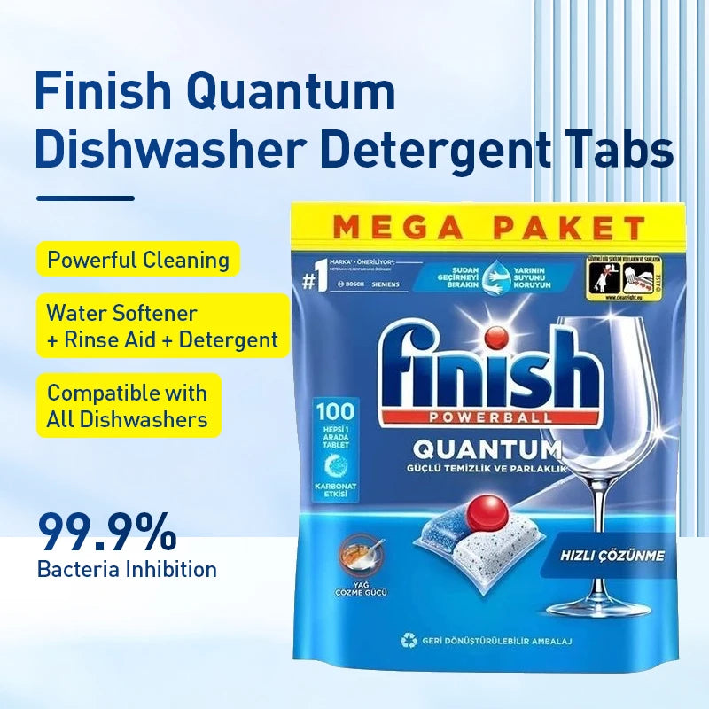 Pastiglie Detergenti Finish Quantum per Lavastoviglie 80/100pz - Potenti Compresse per Pulizia Lavastoviglie per Tutti i Tipi di Lavastoviglie
