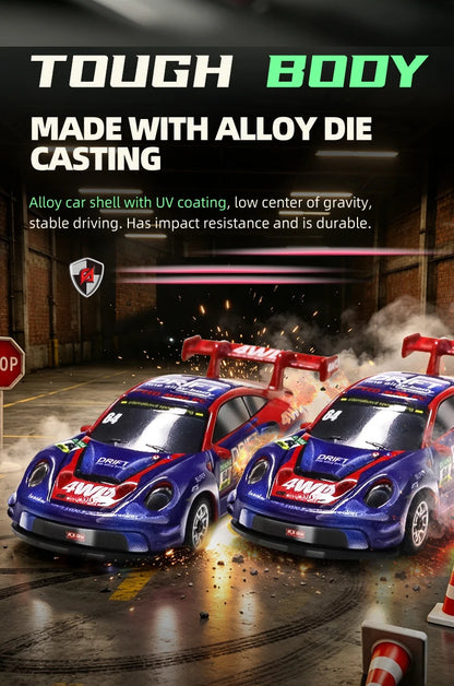 Auto RC da Drift ad Alta Velocità 1/64 con Luci, Auto Telecomandata 4WD 2.4G, Mini Auto da Corsa da Scrivania, Modellino in Scala, Giocattolo Regalo per Ragazzi