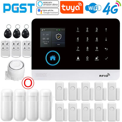 Sistema di allarme domestico PGST, 4G, WIFI, GSM, allarme di sicurezza, antifurto con sensore di movimento per porte, controllo tramite l'app Tuya Smart, compatibile con