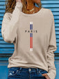 T-shirt da donna in 100% puro cotone, ideale per la primavera e l’autunno, comoda, casual, a maniche lunghe, con stampa grafica a tema parigino e scollo rotondo.