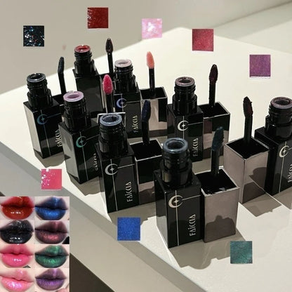 Rossetto Nero Opaco Scintillante Rosso, Lucidalabbra Punk Gotico, Trucco di Halloween, Rossetto in Mousse, Rossetto Impermeabile Anti-sbavature, Tinta Labbra