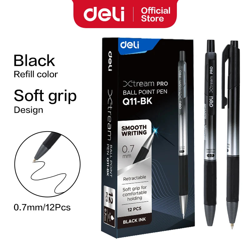 Penne a sfera DELI 0,7 mm Penna a sfera per firma per scrittura liscia Nero Blu Cancelleria per ufficio scuola