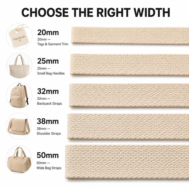 5 Metri 1.3mm 20-50mm Cotone Tessuti Nastro per Borsa Cinghia Zaino Etichetta Nastro Fascia Vestiti Bias Vincolante Accessori Per Cucire FAI DA TE