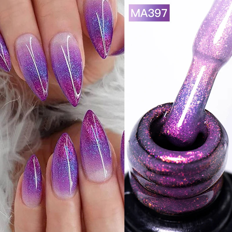 MEET ACROSS 7ml Gelatina Nuda Shimmer Base in gomma Gel Glitter Rosa Viola UV/LED Nail Art Vernis Gel Smalto per manicure Unghie FAI DA TE