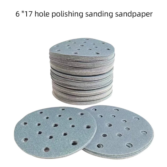 Dischi abrasivi con gancio e anello da 6 pollici 150 mm 17 fori Carta vetrata bagnata/secca all'ossido di alluminio Grana 80-400 per levigatura di vernici auto in legno per auto