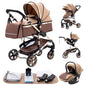 Passeggino 3 in 1 Facile da piegare Telaio in alluminio ad alto paesaggio Passeggino neonato con ruota in gomma per assorbimento degli urti a quattro ruote