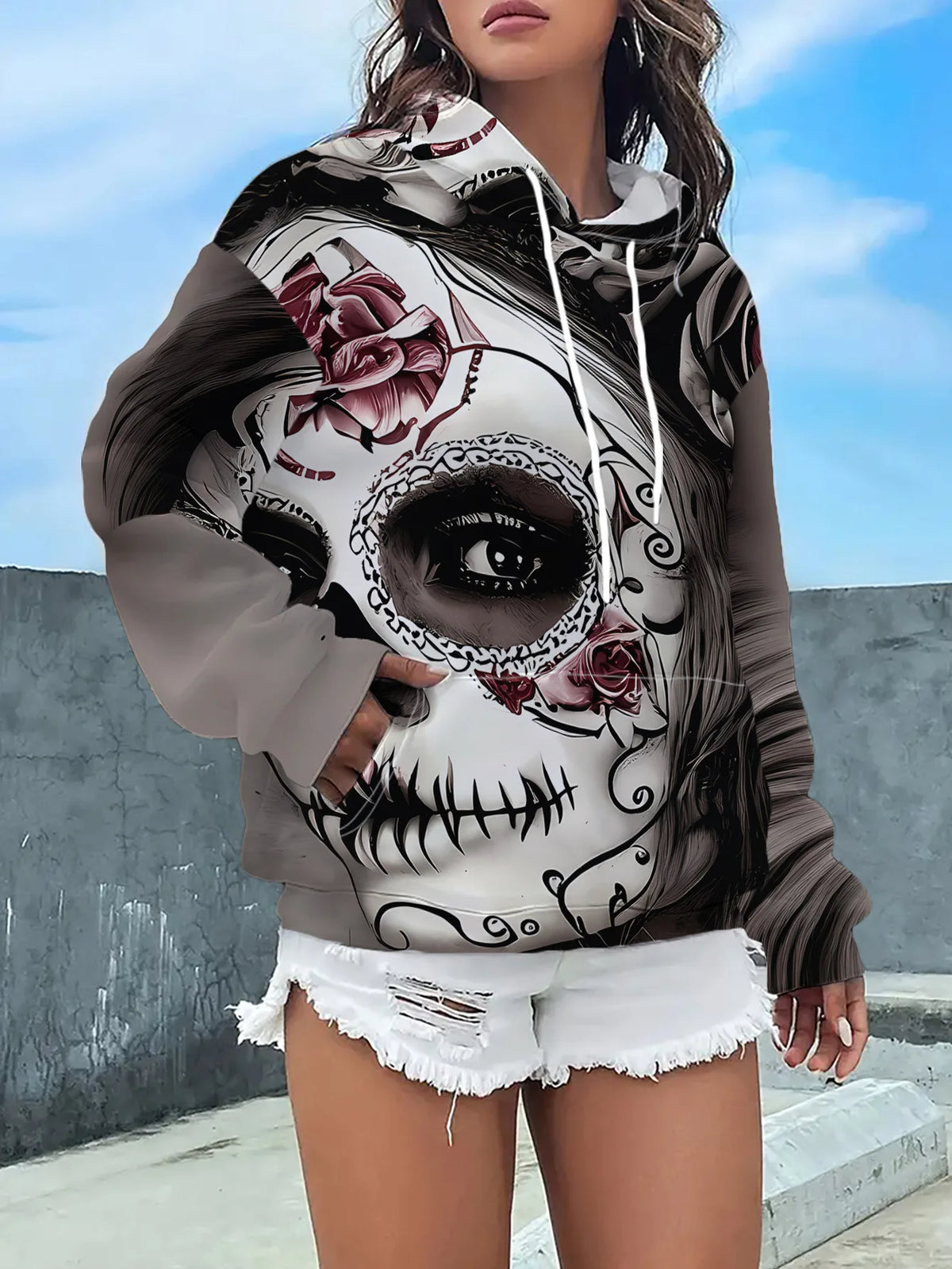Felpe con cappuccio a tema Halloween, con stampa 3D di scheletro e teschio, abbigliamento casual da strada per donna, felpe ampie, felpe con cappuccio, top femminili, abbigliamento.