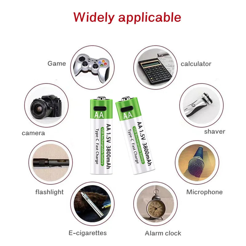 Nuove Batterie al Litio Ricaricabili AA 1.5V 3800mAh + AAA 3000mAh, Ricarica Rapida, 1200 Cicli, con Cavi Gratuiti e Scatola