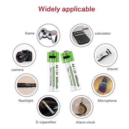 Nuove Batterie al Litio Ricaricabili AA 1.5V 3800mAh + AAA 3000mAh, Ricarica Rapida, 1200 Cicli, con Cavi Gratuiti e Scatola