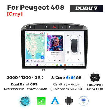 DUDUAUTO 512GB Wireless CarPlay Android Auto Per Peugeot 408 Per Peugeot 308 308SW Autoradio Lettore Multimediale DSP WIFI GPS AMP