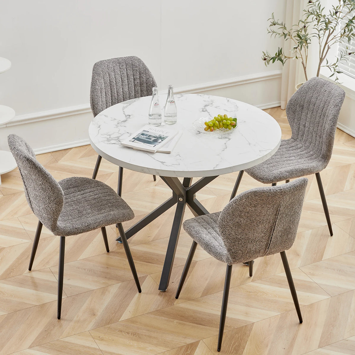 Tavolo da pranzo rotondo in stile nordico EGOONM, 100 cm, piano in MDF, gambe in metallo nero, ideale per sala da pranzo, cucina e arredamento della casa.