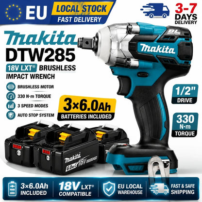 Makita DTW285 Avvitatore a Impulsi 18V 320N·m Senza Spazzole Senza Fili + Batteria 6.0Ah Utensile Elettrico ad Alta Coppia Disponibilità EU Spedizione 1-3 Giorni