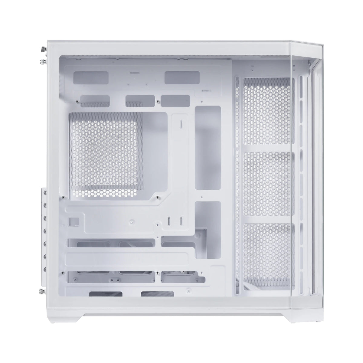 Case per PC ATX, con elevata capacità di circolazione dell’aria, struttura modulare per PC desktop, dotato di pannelli in vetro temperato sul frontale e sui lati, compatibile con schede madri ITX, MATX ed EATX.