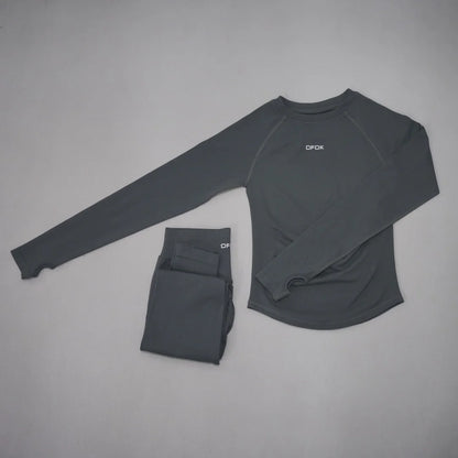 DFDK Set Yoga da Donna 2 Pezzi Senza Cuciture, Top a Maniche Lunghe Slim Fit e Leggings a Vita Alta, Traspirante e ad Asciugatura Rapida per Palestra, Corsa e Fitness