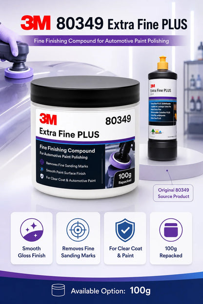 Composto Lucidante Professionale 3M 80349 Extra Fine Plus per Vernice Auto, Rimozione Graffi Sottili, Dettagliatura Finitura Trasparente, 100g Riconfezionato