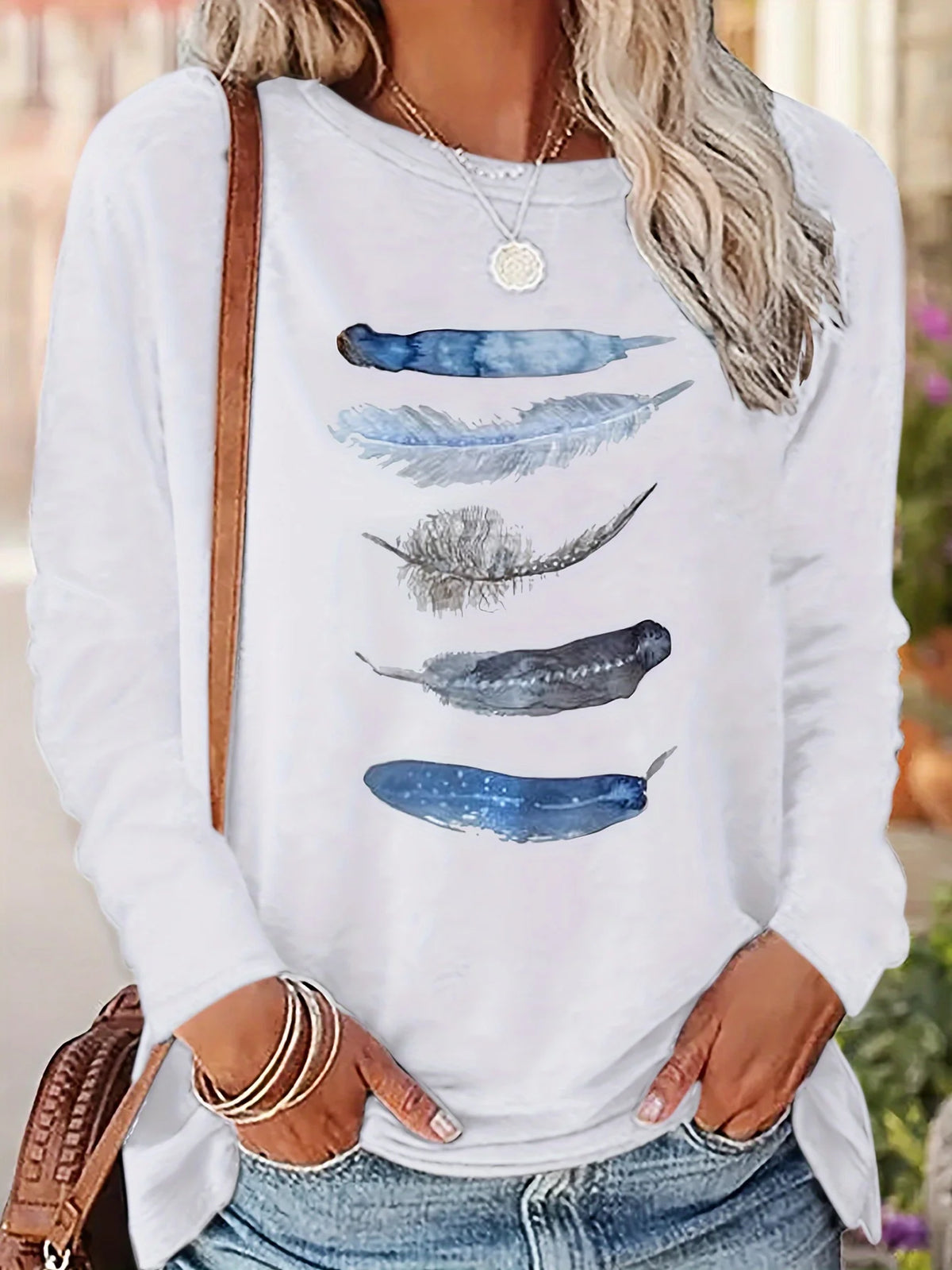 T-shirt da donna in 100% cotone, modello slim, a maniche lunghe, top bianco sottile, maglietta da donna