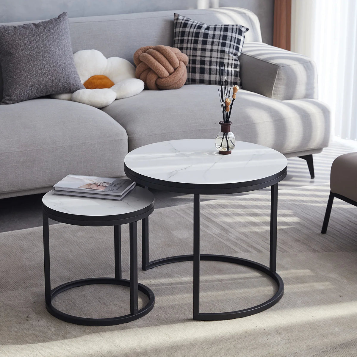 2 pezzi tavolino nordico 2 in 1 combinazione rotonda tavolo da tè per ufficio moderno e minimalista divano per la casa Ins tavolino soggiorno