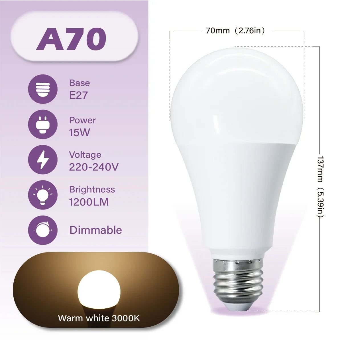 Lampadina LED Dimmerabile E27 10W 15W 20W AC 220V 3000K-6500K 0-100 Dimmerabile, Lampada a Tono Naturale per Balcone, Sala da Pranzo, Ingresso