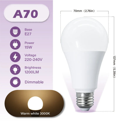 Lampadina LED Dimmerabile E27 10W 15W 20W AC 220V 3000K-6500K 0-100 Dimmerabile, Lampada a Tono Naturale per Balcone, Sala da Pranzo, Ingresso