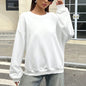 Felpa Sportiva Bianca da Donna per Autunno e Inverno, Top Casual Ampio, Nuova Felpa Casual a Maniche Lunghe con Collo Tondo in Tinta Unita